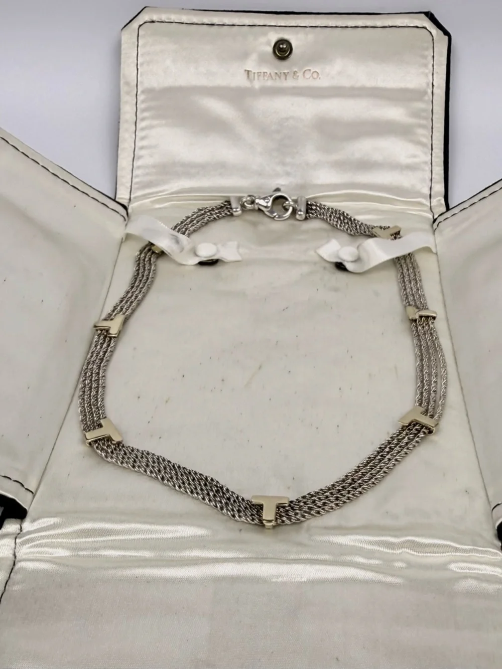 Tiffany & Co. Gold-Tone Braided Chain Necklace with T Accent Bars - Picture 11 of 11